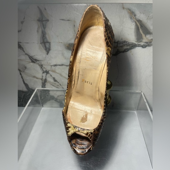 Christian Louboutin Brown Python platchawork banana peep toe platform sz 38 - Picture 15 of 16